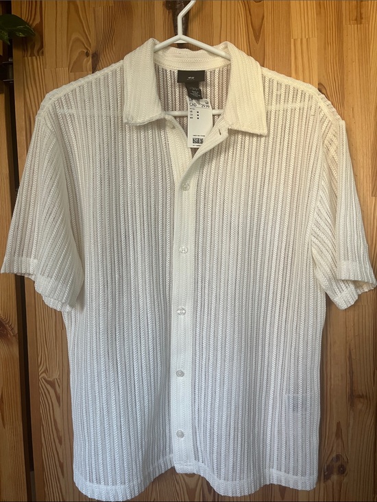 H&M Other - H&M Men's Cream Knit Short-Sleeve Button-Up Shirt (size M)